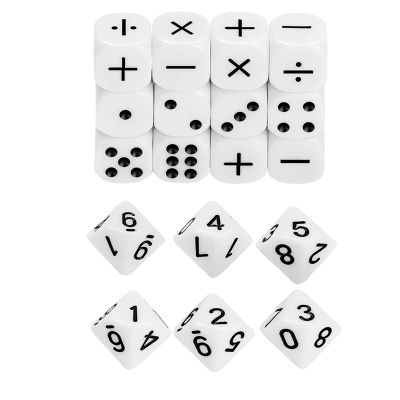 18Pcs 16mm White Acrylic Right Angled Dices Game Props Toy for Kids Mathematical Symbol Game Dices Kids Teaching Tool Kids Mathematical Dices