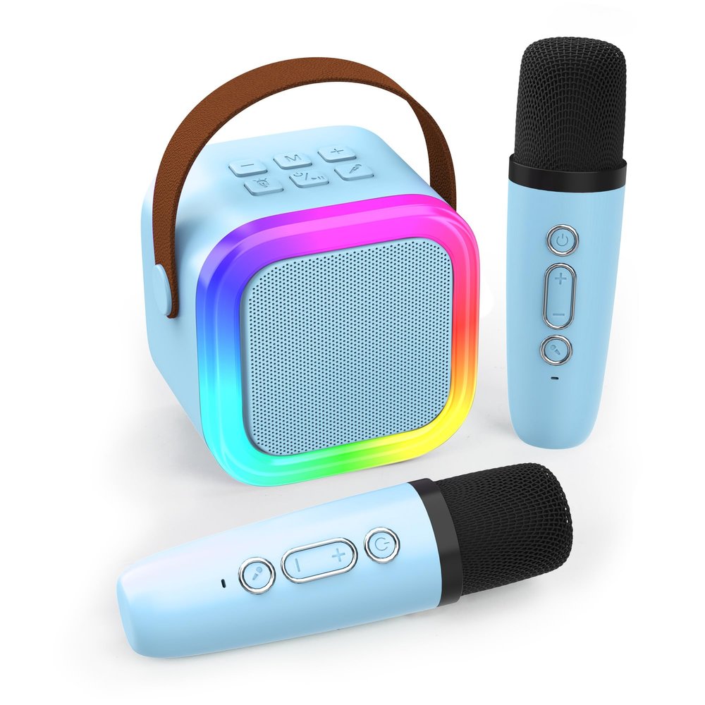 Koolcover Mini Karaoke Machine for Kids Adults, Portable Bluetooth Speaker with 2 Wireless Microphones,Toys Birthday Gifts for Girls Ages 4, 5, 6, 7, 8,9,10,11,12+ Family Home Party (Blue)