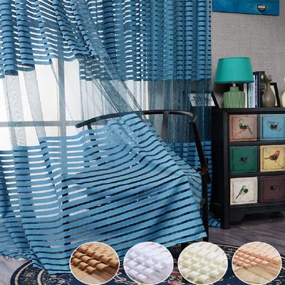 HooHero High Grade Striped Velvet All Match Breathable 100 Width Rod Pocket Top Style Sheer Curtains Living Kids Baby Room Decoration