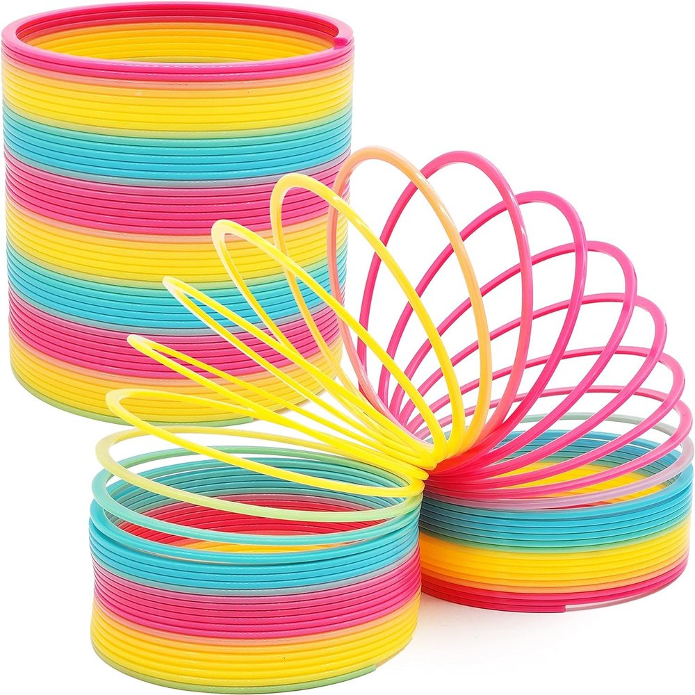 The Dreidel Company Jumbo Rainbow Plastic Coil Spring, Party Favor for Kids, Individually Wrapped, 7" (175mm) Spring (8-Pack)