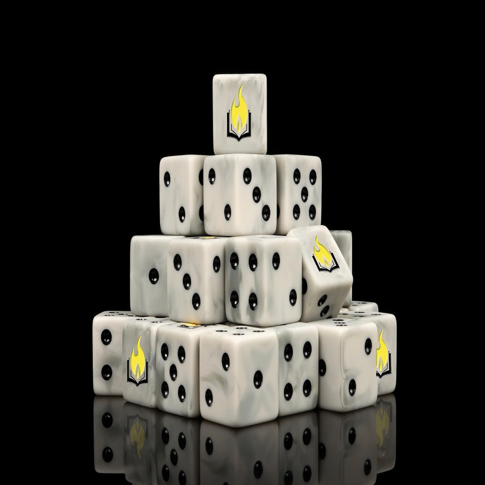 Baron of Dice Flaming Book Resin Dice - Set of 25 (Square)