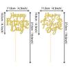 12 PCS Happy Father's Day Centerpiece Sticks Double Sided Glitter Moustache Tie Love Father Best Dad Centerpieces for Happy Father's Day Theme Table Flower Decorations Men Birthday Party Supplies Gold view 2
