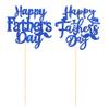 12 PCS Happy Father's Day Centerpiece Sticks Double Sided Glitter Moustache Tie Love Father Best Dad Centerpieces for Happy Father's Day Theme Table Flower Decorations Men Birthday Party Supplies Blue view 3