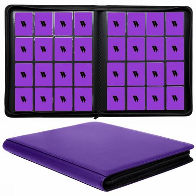 16 Pocket Card Binder, 1000+ Premium Zip Trading Card Binder, Double Sided Pocket Card Binder Album, Ringless Card Folder for MTG, TCG, Sports Card (Purple, 16Pockets)