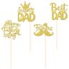 12 PCS Happy Father's Day Centerpiece Sticks Double Sided Glitter Moustache Hat Super Dad Best Dad Centerpieces for Happy Father's Day Theme Table Flower Decorations Men Birthday Party Supplies Gold view 3