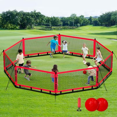 Gaga Ball Pit for Kids, Portable Gagaball Court 15ft Equipped with Carry Bag, 2 Gaga Balls, Wind Ropes and Ground Spikes for Sport Games and Indoor & Outdoor Activities