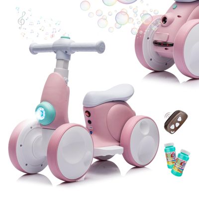 JoyRydz 6V Electric Baby Balance Bike with Bubble Machine,4 in 1 Toddler Balance Bike w/Remote Control for 1 Year Old Boys Girls Kids Bubble Bike Ride on Toys w/Powered Motor,Music,LED Lights (Pink)