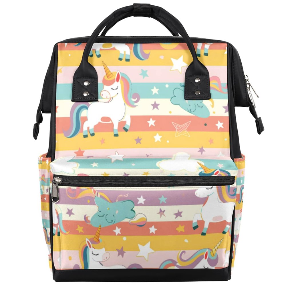 Skonsati Unicorn Baby Diaper Bag Backpack Unicorn Rainbow Large Tote Diaper Bag for Mom Nappy Bag Baby Essentials Travel Tote with Stroller Straps
