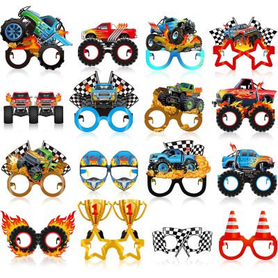 Jenaai 32 Pcs Monster Truck Party Favors Paper Glasses Monster Truck Party Decorations Supplies Photo Booth Props Cool Car Theme Eyeglasses for Baby Shower Birthday Classroom Rewards Goodie Bag Filler