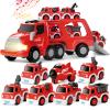 MindPal Fire Truck Toy for 3 4 5 6 7 Years Old Toddler Boys, 8-in-1 Fire Car Carrier Vehicle Set for Boys Age 3-5, Transport Car with Light & Sound, Kids Toys Cars Set for Birthday view 1