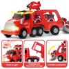 MindPal Fire Truck Toy for 3 4 5 6 7 Years Old Toddler Boys, 8-in-1 Fire Car Carrier Vehicle Set for Boys Age 3-5, Transport Car with Light & Sound, Kids Toys Cars Set for Birthday view 3