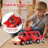 MindPal Fire Truck Toy for 3 4 5 6 7 Years Old Toddler Boys, 8-in-1 Fire Car Carrier Vehicle Set for Boys Age 3-5, Transport Car with Light & Sound, Kids Toys Cars Set for Birthday view 4