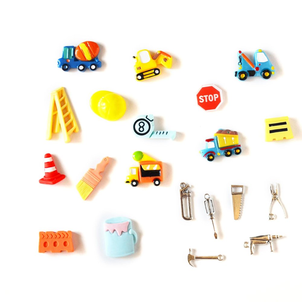 Construction Theme I spy trinkets Sets for I Spy Bag, Bottle, Set of 20 trinkets