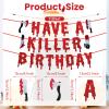 Red Glitter Have a Killer Birthday Banner - Pre-Strung Halloween Hanging Paper Garland Bunting Banner Bloody Decorations, Photo Backdrop for Wall Home Mantel Office Wall Scary Party Supplies view 2
