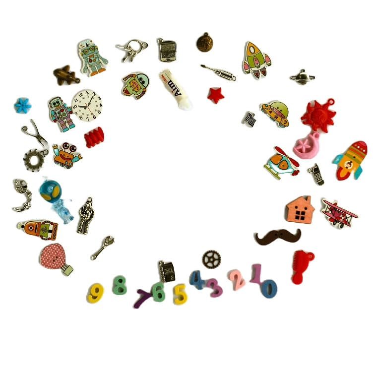TomToy Space Theme I spy trinkets Sets for I Spy Bag, Bottle, Set of 50 trinkets