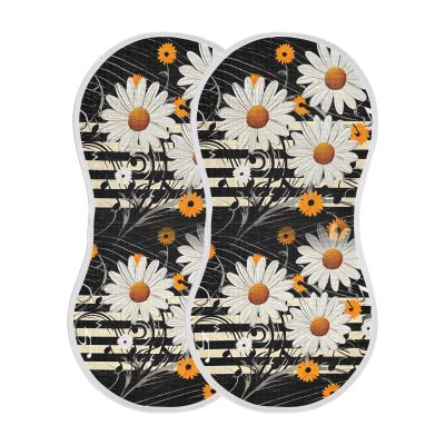 Kigai Daisy Muslin Baby Burp Cloths, Large Absorbent Cotton Muslin Burp Cloths Set of 2, Washcloths, Face Towel, Bibs for Newborn Boys Girls, 11 x22 Inch