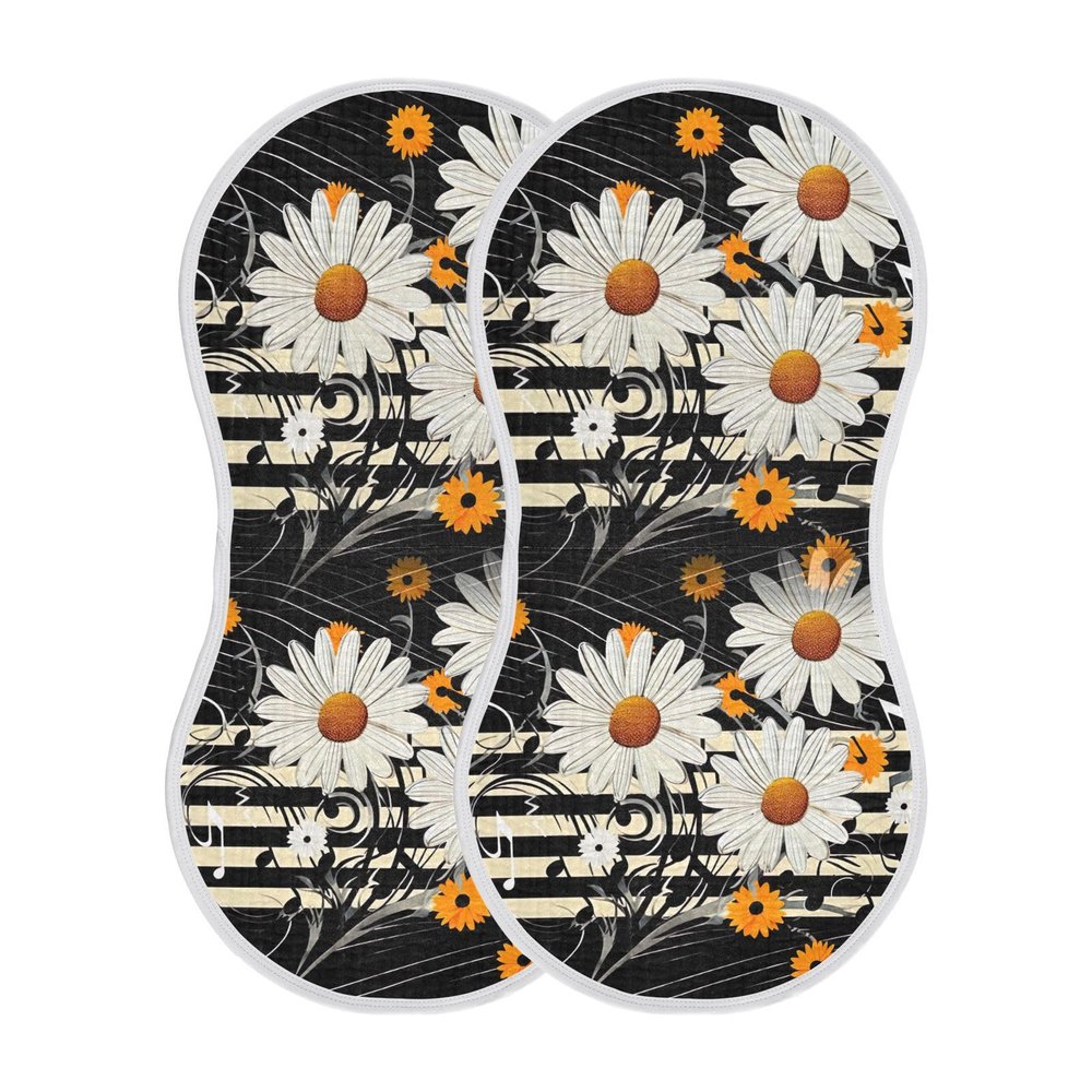 Kigai Daisy Muslin Baby Burp Cloths, Large Absorbent Cotton Muslin Burp Cloths Set of 2, Washcloths, Face Towel, Bibs for Newborn Boys Girls, 11 x22 Inch