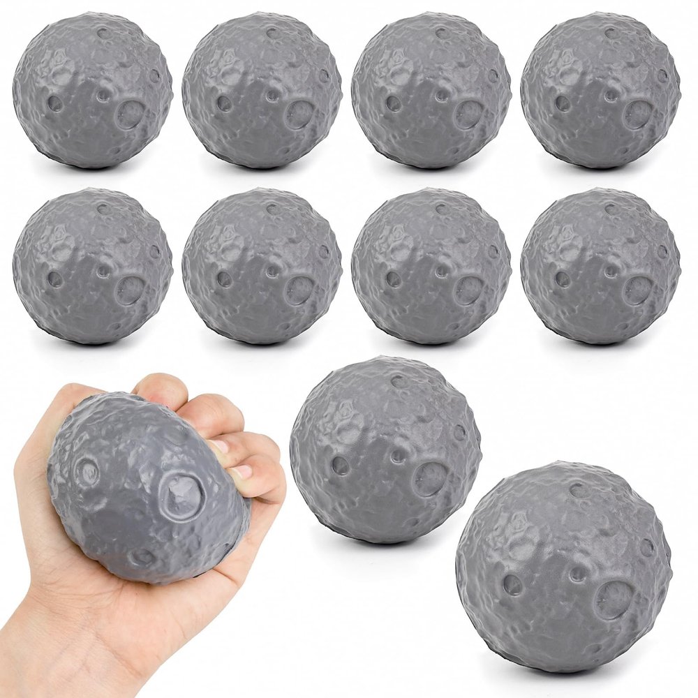 10 Pack Moon Stress Balls 2.8 inch Hand Muscle Exercise Pressure Ball Soft Foam Stress Relief Anxiety Fidget Relief Squeeze Ball for Student Adult School Office Festivals Gifts (Grey, 10)