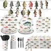 170PCS Fishing Birthday Party Decorations Gone Fishing Party Decorations Include Plates, Cups, Cutlery, Banner, Tablecloth for Ofishally One Birthday Decorations view 1