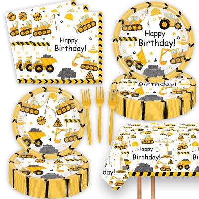 51 Pcs Construction Birthday Party Supplies Dump Truck Tablecloth Paper Plates Napkins Forks Dinnerware for Construction Baby Shower 1st 2nd 3rd 4th Birthday Party Supplies Decorations