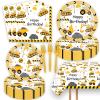51 Pcs Construction Birthday Party Supplies Dump Truck Tablecloth Paper Plates Napkins Forks Dinnerware for Construction Baby Shower 1st 2nd 3rd 4th Birthday Party Supplies Decorations view 1