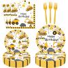 51 Pcs Construction Birthday Party Supplies Dump Truck Tablecloth Paper Plates Napkins Forks Dinnerware for Construction Baby Shower 1st 2nd 3rd 4th Birthday Party Supplies Decorations view 4