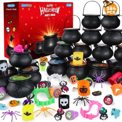 Halloween Party Favor for Kids, 48 Pack Prefilled Small Plastic Witch Cauldron Halloween Miniatures Novelty Toy in Bulk, Halloween Trick or Treat Toys Prizes Rewards Gifts Miniatures for Kids