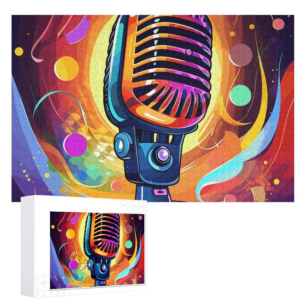 1000 PCS Jigsaw Puzzle for Adults Wooden Challenging Puzzle Retro Style Microphone Custom Personalized Picture Puzzle for Adults & Kids Family Game Nights Wooden Puzzle