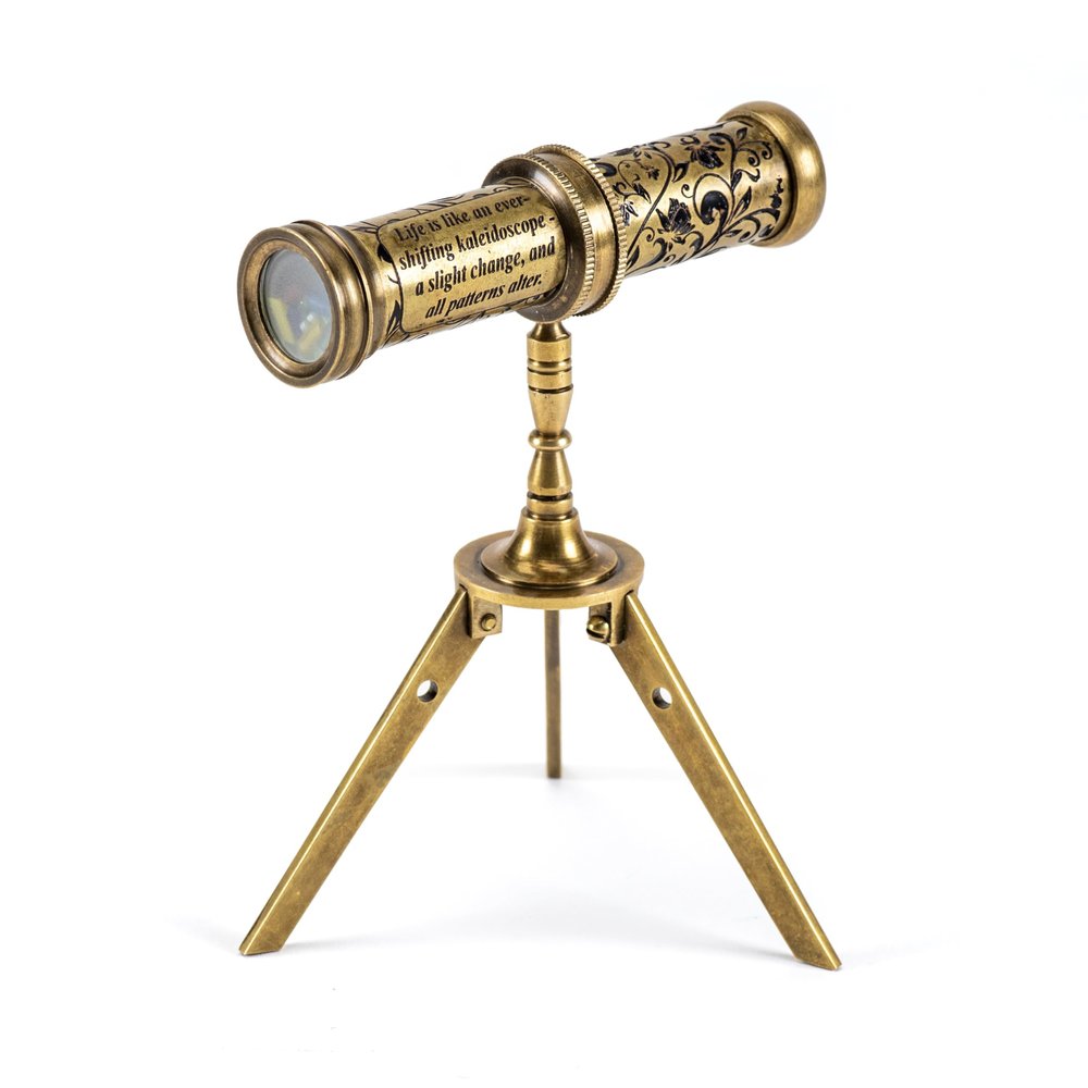 Antique Brass Kaleidoscope Gift for Men, Kids and Adults, Vintage Collectibles for Birthday, Christmas Any Occasion, Unique Gift Idea (with Stand, One)