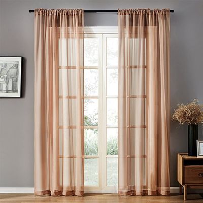 HooHero Brown High Grade Elegant Sheer Curtains Living Kids Baby Room Home Decoration Voile Gauze Curtain Rod Pockets Panel Drape