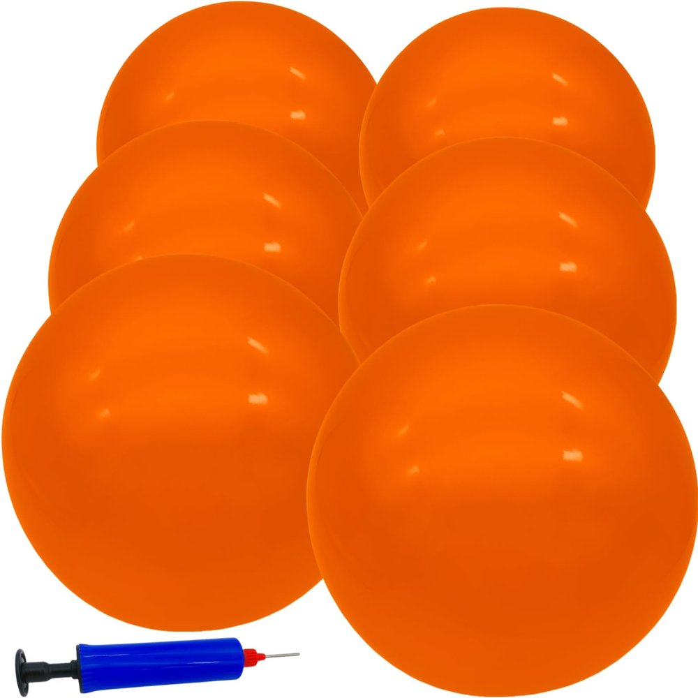 GCQJOQ 6 Pcs 9 Inch Inflatable Bouncy Balls with Hand Air Pump for Indoor Outdoor Play Balls (Orange)