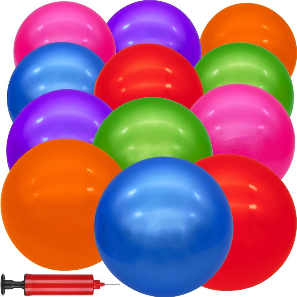 GCQJOQ 12 Pcs Inflatable Playground Balls for Kids, 9 Inch Bouncy Balls with Hand Air Pump for Indoor Outdoor Play Balls