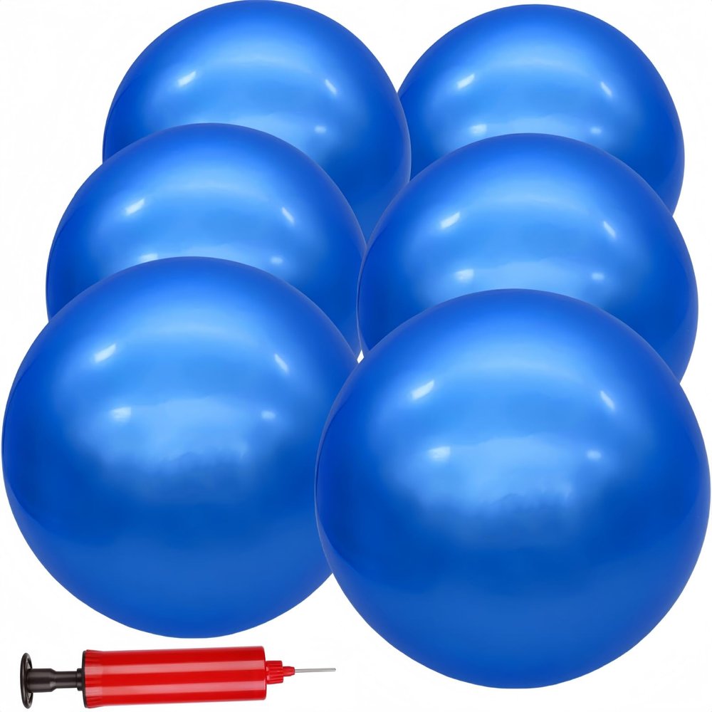 GCQJOQ 6 Pcs 9 Inch Inflatable Bouncy Balls with Hand Air Pump for Indoor Outdoor Play Balls (Blue)
