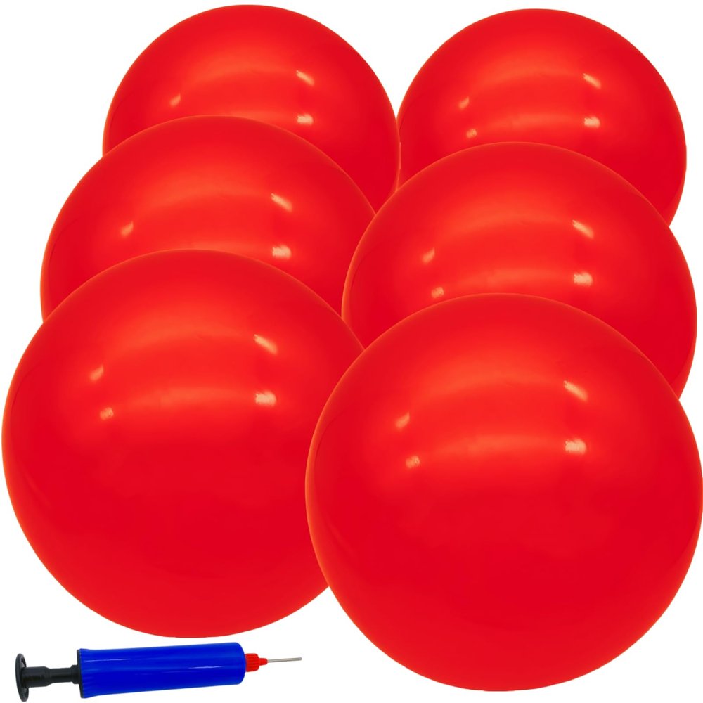 GCQJOQ 6 Pcs 9 Inch Inflatable Bouncy Balls with Hand Air Pump for Indoor Outdoor Play Balls (red)