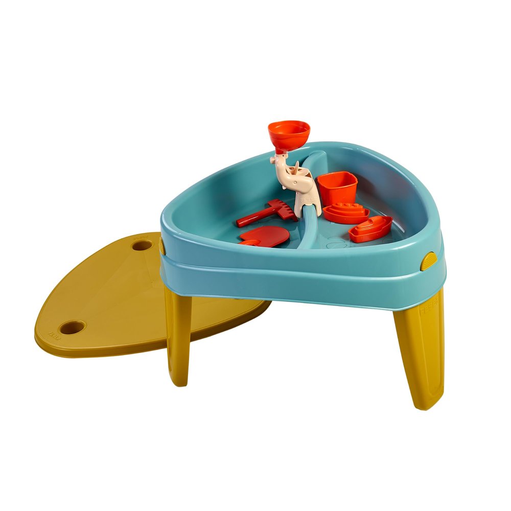 FEBER - Famosa (FEU14000) Casual Play Table - 3-in-1 Children's Play Table - Suitable for Outdoor Use With Three Compartments for Water, Sand and Drawings - Includes Play Accessories. Suitable for