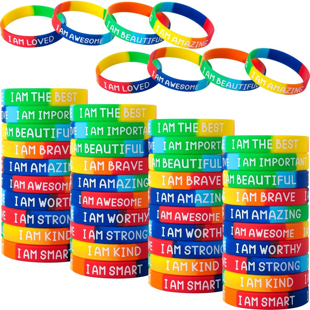 60 Pcs Inspirational Wristbands for Students  Self-Affirmation Phrase Bracelet  Motivational Quotes Rubber Bracelets  Back to School Gift for Students Kids