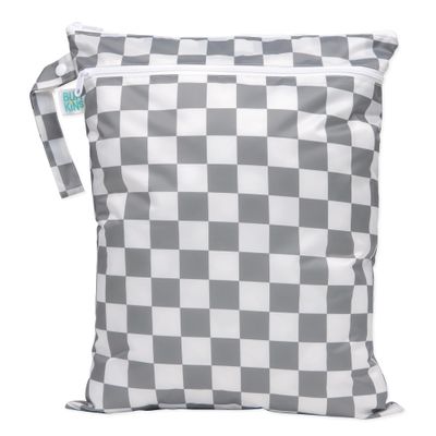 Bumkins Waterproof Wet Dry Bag for Baby, Travel, Swim Suit, Cloth Diapers, Pump Parts, Pool, Beach, Gym Clothes, Toiletry, Hook to Stroller, Daycare, Zipper Reusable Wetdry Packing Pouch, Gray Check