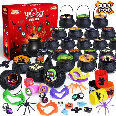 SpringFlower 384 PCS Halloween Party Favors For Kids, 48 Pack Bulk Prefilled Witch Cauldrons Witch Halloween Toys in Bulk, Halloween Party Supplies, Halloween Prizes Gifts for Kids Trick or Treat