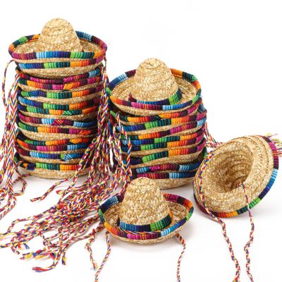 24 Pack Mini Sombrero Hats 5.9 Inch Small Straw Sombreros Party Hats Cinco de Mayo Hats for Kid Pet Doll Themed Party Decoration (Brown)