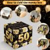50th Birthday Money Box for Cash Gift, Black Gold Birthday Money Pull Box, 1974 Vintage Surprise Money Roll Gift Box with Pull Out Card Cash Holder, Supplies view 4