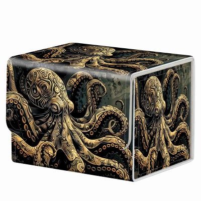 RMJKXQZG Strong Magnet MTG Demon Deck Box Playing Card Case Magic The Gathering Commander Deck Box Creative Pattern Trading Card Storage Caseox for Collectible Games, Dark Gold Metal Octopus