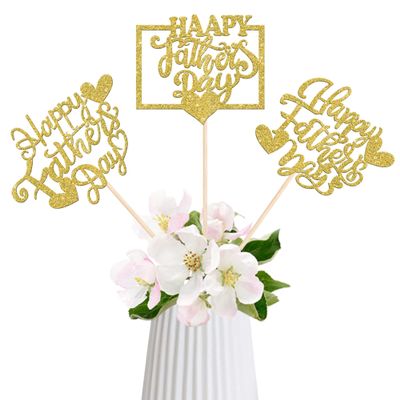 12 Pack Happy Father's Day Centerpiece Sticks Assembled Glitter Love Heart Love Dad Best Dad Table Centerpiece Sticks for Father's Day Theme Men Birthday Party Supplies Gold