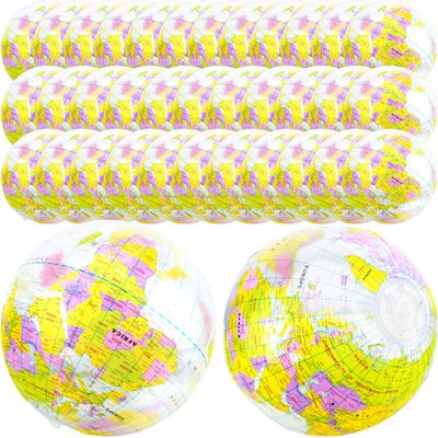 Feradny 36 Pcs 16 inches Inflatable Globe Blow up World Globe PVC Earth Beach Ball Globe Toys for Kids Swimming Pool Game Classroom Playing or Teaching Party Favors Decorations