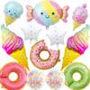 12 PCS Large Ice Cream Theme Balloons, Donut & Candy Foil Mylar Balloons for Ice Cream Party Decorations, Summer Birthday, Baby Shower Supplies view 1