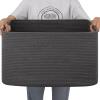 OIAHOMY Large Blanket Basket,Storage Basket with Handle, Blanket Basket for Living Room, Rectangle Woven Cotton Rope Basket for Bedroom, Toy Baskets Organizer Bins, 22" x 17" x 12" in, Dark Grey view 1