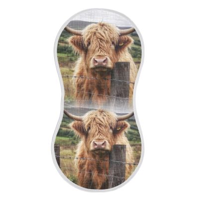 WELLDAY Muslin Baby Burp Cloths Set of 4, Soft Absorbent Highland Cow Cotton Burping Cloth, Milk Spit Up Rags for Newborn Unisex, 22 x 11 Inch