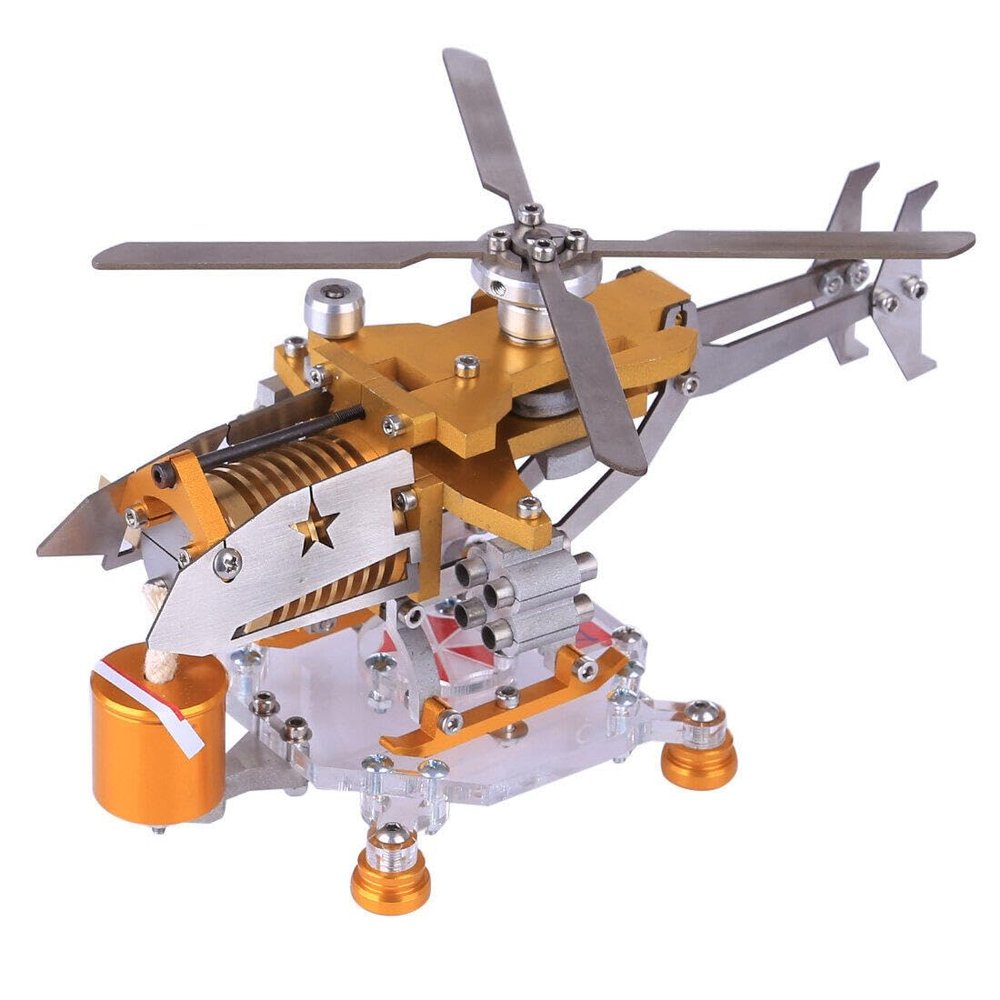 Domiuie Helicopter Stirling Engine, Horizontal Single Cylinder Vacuum Stirling Model Science Physical Physical Experiment Toy for Adult (Armored Edition)