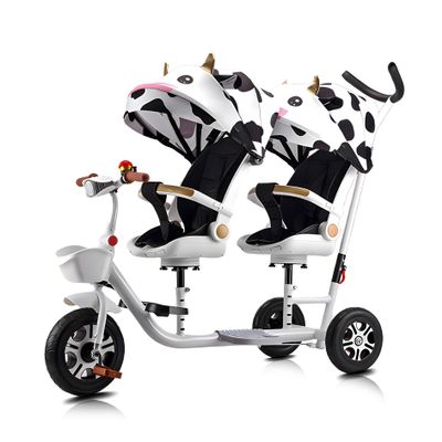 Kids Tricycle - 6 in 1 Double Seat Children's Tricycle, Toddler Pushchair, Detachable Canopy, Folding Pedals, Reversible Seat, Removable Guardrail, Suitable for 1 to 7 Years Old Children,White a