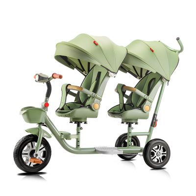 Kids Tricycle - 6 in 1 Double Seat Children's Tricycle, Toddler Pushchair, Detachable Canopy, Folding Pedals, Reversible Seat, Removable Guardrail, Suitable for 1 to 7 Years Old Children,Green