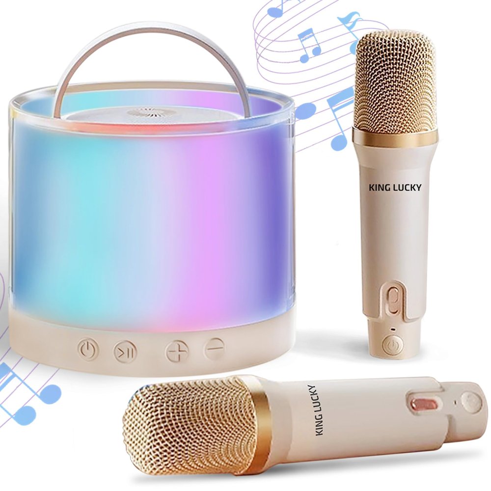 king lucky Mini Karaoke Machine for Kids, Small Bluetooth Speaker with Wireless Microphones for 4, 5, 6, 7, 8,9,10,11,13 Year Old Girl, Birthday, Children's Day (K36 with 2 Mic)